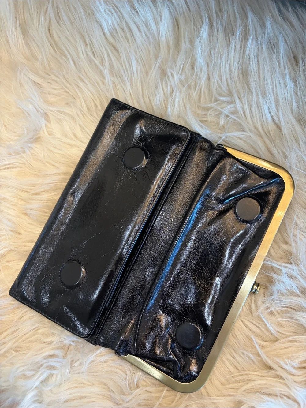 HOBO Black Leather Frame Wallet with Gold-Tone Trim